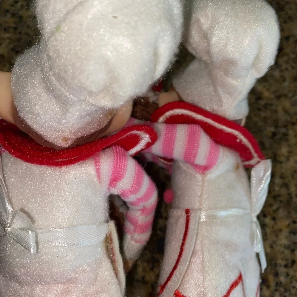 2 Vintage 11” Christmas Knee Hugger Posable Rubber Face Baking Festive Elfves